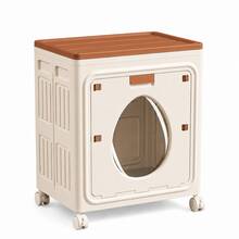 Foldable Clothes Storage Box Cabinet, Large Capacity Bedroom Wardrobe Organizer Box With Flip-Top Front Door For Clothes And Blankets - Khaki - View 9