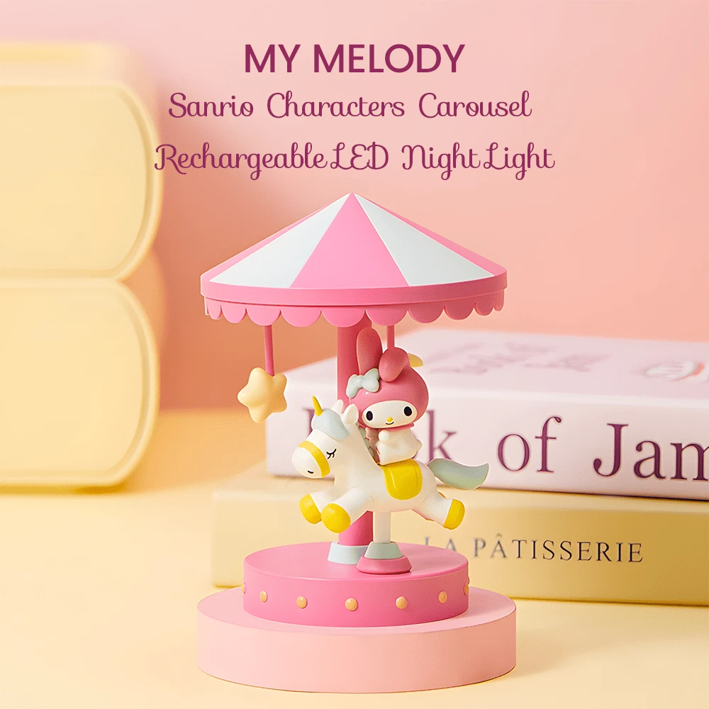 Lampu Malam Miniso Sanrio Kuromi Carousel, Lampu Hias Meja LED Isi Ulang Berbentuk Komedi Putar, Lampu Malam Dekorasi Samping Tempat Tidur Karakter Lucu untuk Hadiah Anak Perempuan - -Pink - View 1