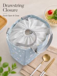 Linen Drawstring Insulated Lunch Bag, Portable Meal Storage Bag, Suitable For Students And Adults, Large Capacity Picnic Bag, Foldable Food Storage Bag, Applicable For Office, School, Outdoor Dining And Daily Use Travel Storage Bag - Multicolor - View 5