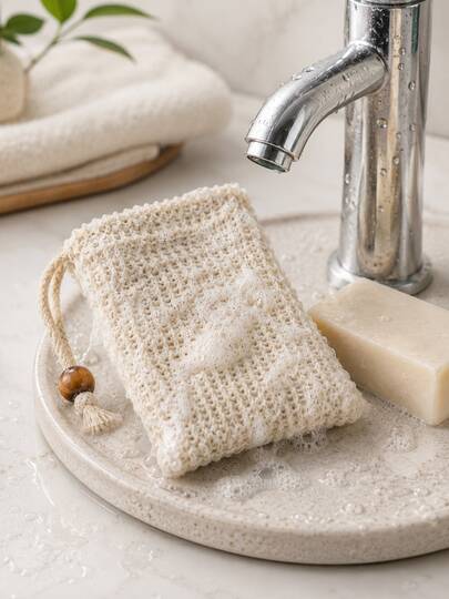 Borsa in rete per sapone naturale schiumante, sacchetto riutilizzabile per conservazione e esfoliazione del sapone, borsa per loofah da doccia fatta a mano con texture, accessorio unisex per la pulizia del corpo, essenziale da bagno, indispensabile per i viaggi, forniture per il ritorno a scuola, regalo di Natale, regalo di San Valentino per la cura di sé