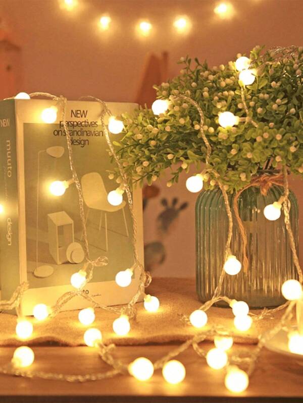 1 pieza Guirnalda de luces LED esféricas blancas de 6-1.5M alimentada por batería, decoración de pared para interiores del hogar, luces de hadas, decoración para camping al aire libre, propuesta, boda, fiesta de cumpleaños, suministros para jardín, patio y festival