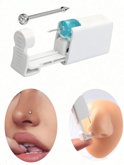 2pcs/Kit Tindik Hidung Perak, Satu Paket Alat Tindik Hidung, Kit Tindik Hidung Sekali Pakai, Set Alat Tindik Hidung Putih, Cocok untuk Tindik Telinga, Tindik Bibir, Tindik Hidung, dan Tindik Pusar.