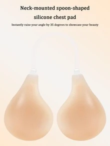 1pc Spaghetti Strap Spoon-Shaped Silicone Breast Pad With Transparent Adjustable Detachable Neck Strap, Self-Adhesive Support Padding, Lightweight Soft Camisole, Sleeveless Dress And Exposed Neckline Daily Wear, Suitable For Adjustable Neckline Invisible Push-Up Bra, Soft Inner Layer For Skin Care, Perfect For Party Dresses And Everyday Wear - Thick style - View 6