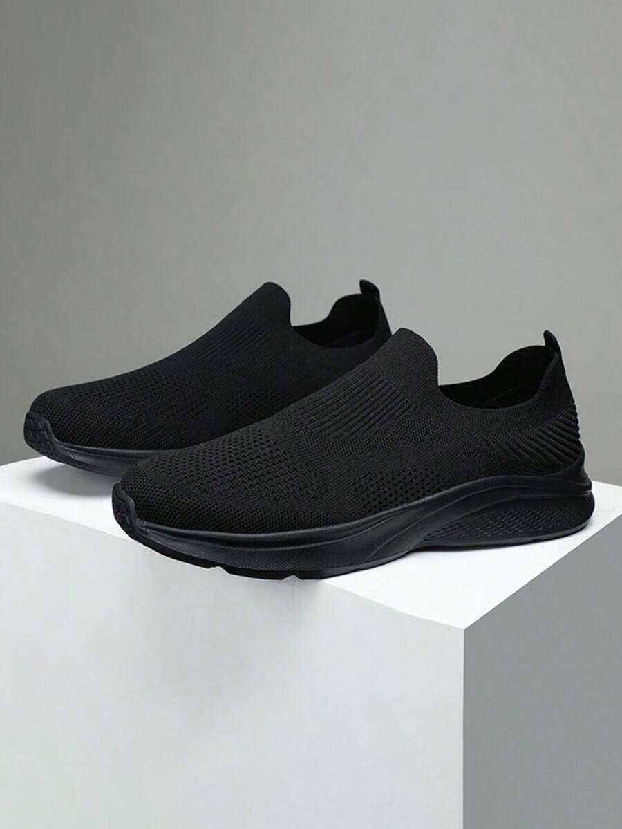 Plus Size Men's Mesh Slip-On Shoes, Breathable Fabric Sneakers, Lightweight Soft Bottom Casual Athletic Sports Travel Running Shoes