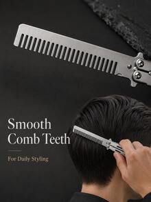 1pc Butterfly Practice Comb Foldable Men's Steel Comb Training Tool Flip Knife Comb Unsharpened Stainless Steel Suitable For Outdoor Beginners - Multicolor - View 9