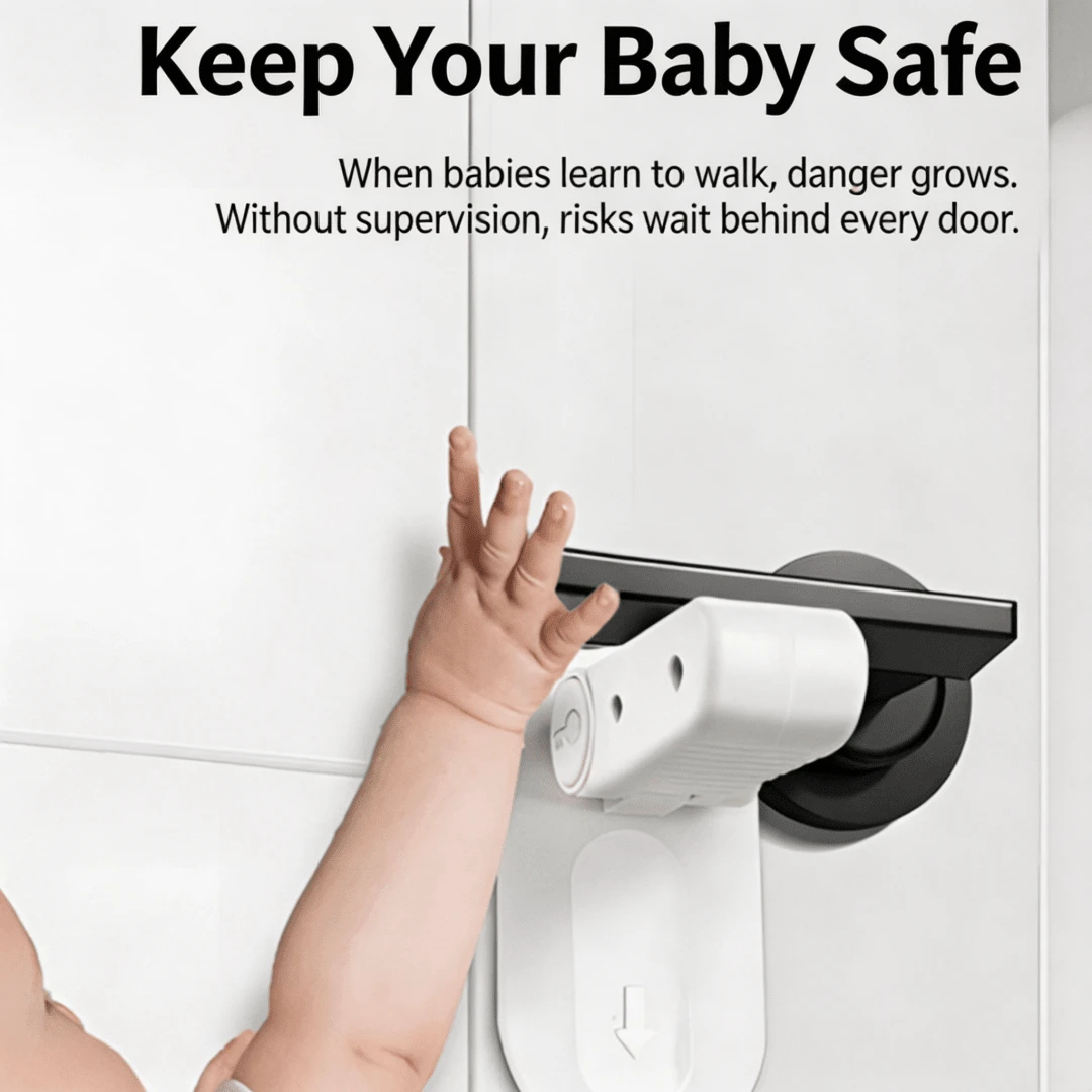 1pc Drill-Free Combination Child Safety Lock, Prevents Children From Opening Cabinets And Doors, Portable Door Lock Security Tool, Suitable For Home, Single Women Living And Hotel Travel, Random Black/White - A - View 1