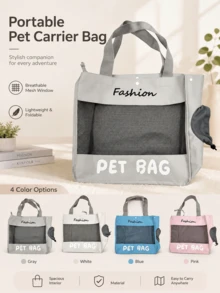 4 Colors Available, This Portable Pet Tote Bag Combines Canvas And Breathable Mesh, Featuring Minimalist Letter Print And Side Drawstring Ventilation, Perfect For Carrying Small Cats Or Dogs For Daily Outings - Multicolor - View 4
