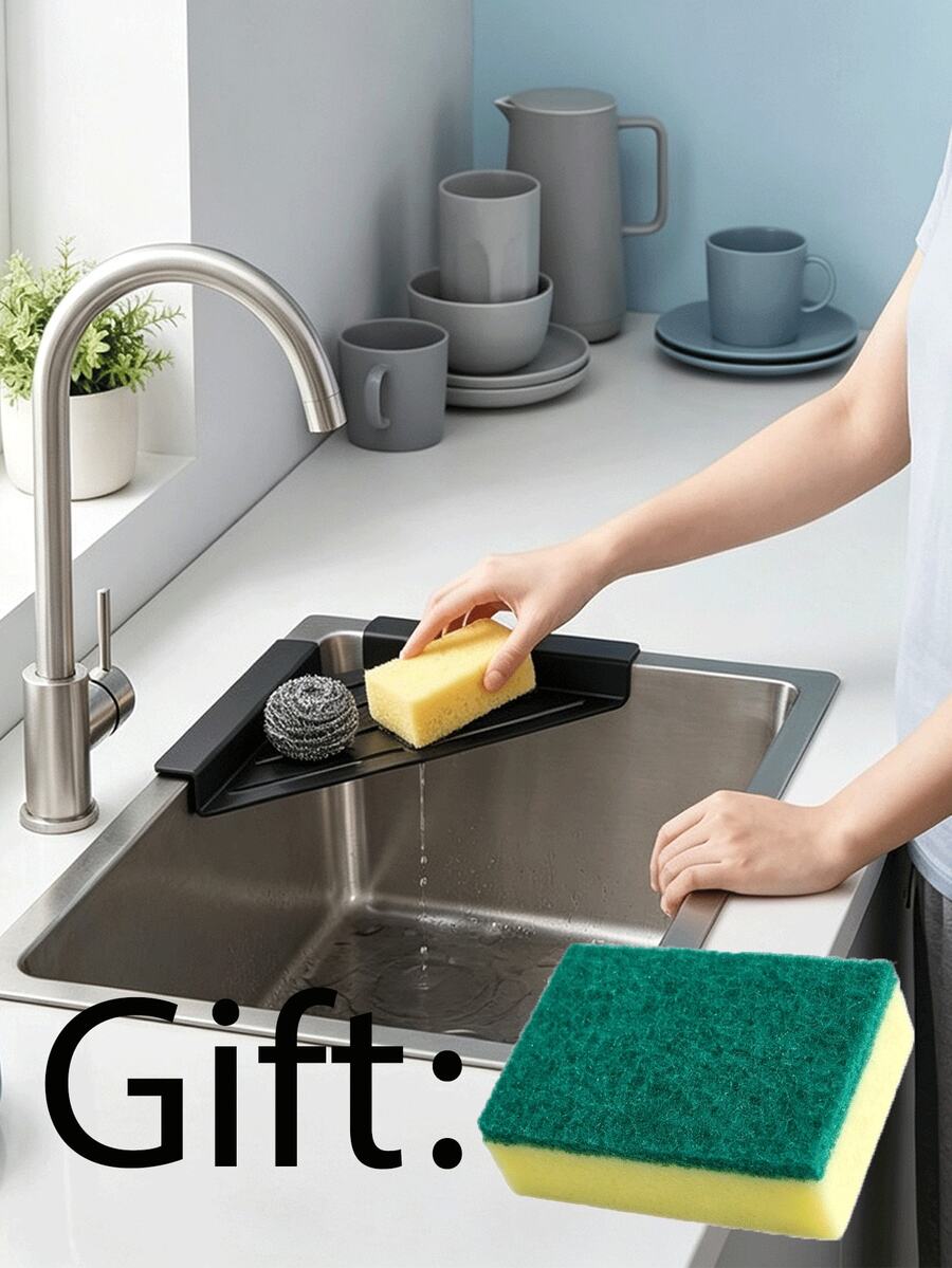 Kitchen Sink Triangle Corner Storage Rack, Draining Basket Sponge Holder, Multi-Functional Kitchen Draining Storage Rack, No-Drill Space-Saving Countertop Storage Rack, Hollow Quick-Dry Draining Rack, Dish Cloth Soap Liquid Brush Holder - Multi-color - View 1