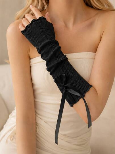 1 Pair Women's Solid Color Knitted Knitted Fingerless Gloves, Warm For Autumn/Winter