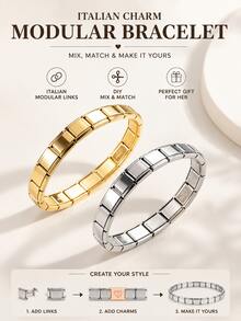 1 buah Gelang Modular Pesona Italia dari Baja Tahan Karat Mengkilap Warna Perak & Emas, Perhiasan Tangan Serbaguna yang Dapat Dilepas Sendiri, Hadiah Fashion yang Dipersonalisasi untuk Wanita - MultiWarna - View 1