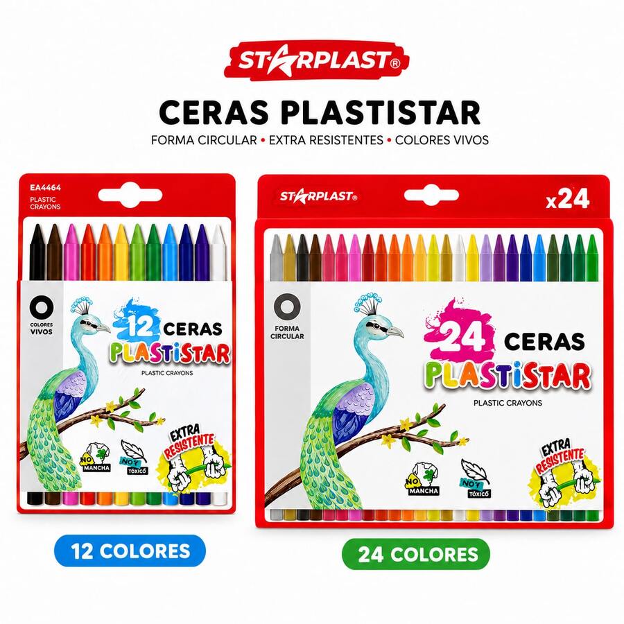 12/24 Ceras de Colores Plastistar STARPLAST, Ceras Plásticas Resistentes con Colores Vivos y Trazo Suave, Material Escolar para Dibujar, Pintar y Colorear - Conjuntos - Ver 1