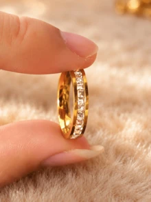 304 Stainless Steel 18K Gold Plated Minimalist Premium Ring, Suitable For Men And Women Polished Minimalist Wedding Ring, Waterproof Anti-Fading Anti-Allergic Comfortable Ring, Birthday Valentine's Day Gift And Daily Wear - Gold 4 - View 3