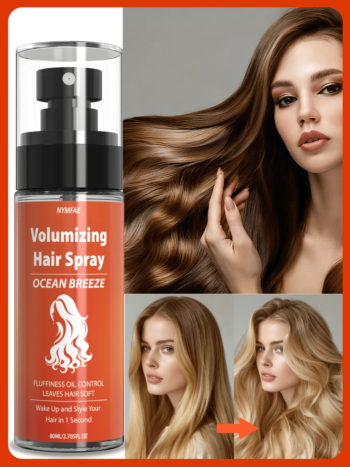 Volumizing Hair Spray | Hair Styling Spray | Anti-Frizz Hair Spray | Volumizing Styling Spray, Contains Castor Oil And Hydrolyzed Fiber Protein, Non-Sticky, Long-Lasting Volume, Elasticity And Styling Power, Suitable For Halloween Costumes, 80ml/2.705fl.Oz