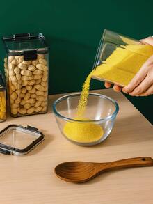 Kit Potes Herméticos Porta Mantimentos em Acrílico Cristal Transparente Organizador Empilhável para Cozinha Armazenar Cereais Grãos Massas Feijão Arroz Farinha Açúcar Café Temperos - Kit 5 Peças - Visão 6