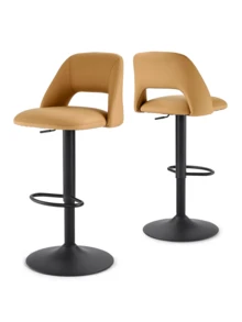 Goeurvant Nordic Height Adjustable Bar Stools 360° Swivel Kitchen Island Chair With Hollow Back And Counter Stools With Footrest For Bistro Café Breakfast Bar-Camel PU Leather - Camel PU Leather - View 11