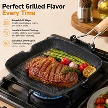 1pc Maifan Stone Non-Stick Steak Grill Pan, Square Striped Frying Pan With Wooden Handle, Oil-Saving Grilling Pan, Suitable For Steak, Meat, Fish And Home Kitchen Cooking - View 2
