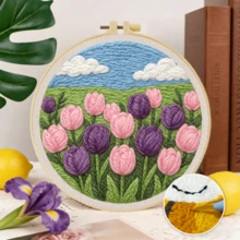 DIY Punch Needle Kit For Beginners Includes A Punch Needle, Yarn, Instructions, A Square Hoop And Pre-Printed Fabric , A Bed Of Tulips. A Creative Craft Project For Wall Decor Or As A Gift. 20 X 20 Cm /7.9 X 7.9 In. - A Bed Of Tulips - View 4