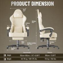 Soontrans Gaming Chair With Footrest,High Back Ergonomic Computer Gamer Chair,Comfortable Video Game Chair With Lumbar Cushion, Racing Reclining Office Desk Chair For Adult - Beige - View 2
