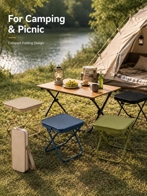 1 pezzo Sgabello da campeggio pieghevole portatile estetico con capacità di 120 kg, stabile, per esploratori all'aperto, arredamento premium per gaming e intrattenimento, per sedersi su sentieri, arredamento da patio, sedia da esterno, tavolo pieghevole