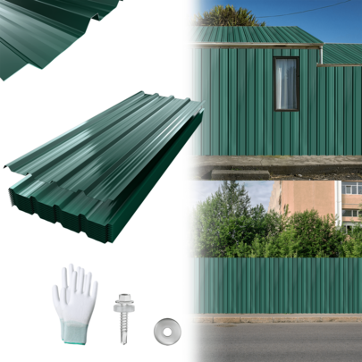 129.45 X 45 Cm Feuilles de toit en métal ondulé galvanisé, 0.25mm d'épaisseur Panneaux de toiture trapézoïdaux anti-rouille avec vis de fixation, 12 Pack pour abri de jardin, carport, grange, bardage mural & toiture