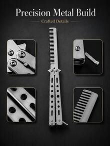 1pc Butterfly Practice Comb Foldable Men's Steel Comb Training Tool Flip Knife Comb Unsharpened Stainless Steel Suitable For Outdoor Beginners - Multicolor - View 5