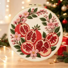 1PC 15*15cm/5.9*5.9in 20*20cm/7.9*7.9in, Red Pomegranate Embroidery Kit, DIY Handmade Embroidery Set For Adult Beginners, Home Gift, Women's Sewing Gift, Including User Manual, Printed Pattern Fabric, Embroidery Frame, Needle And Thread. - Red Pomegranate - View 3