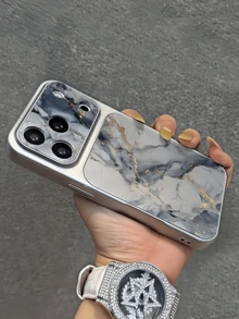 1pc Silver Fault Marble Pattern Personalized Minimalist Anti-Fall Soft TPU Fashion Phone Case Full Coverage Anti-Fouling Protective Shell Compatible With Apple 18 17 16 15 14 13 12 11 Pro Max Air - Multicolor - View 4