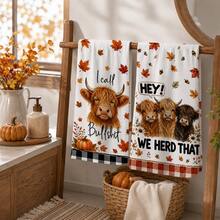 2/4/6pcs Highland Cow Autumn Theme Printed Kitchen Napkins, Cute Hand-Drawn Style, Soft And Easy To Clean, Highland Cow, Pumpkin, Maple Leaf Patterns, Home Decor, Autumn Home Gift, Suitable For Bathroom Decor, Kitchen Decor, Kitchen Accessories - Multicolor - View 4