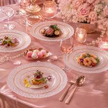 50/25/10pcs (7.5in/10.25in) Transparent Rose Gold Diamond Pattern Plates, Reusable And Washable, Ideal For Family Gatherings, Outdoor Picnics, Team Building Activities, Also Suitable For Parties, Weddings, Birthdays, Proms, Dinners, Halloween, Christmas. Tableware, Serving Tray, Birthday Plate, Plate, Tableware, Divided Plate, Dinner Plates, Reusable Plastic Plates. - View 3