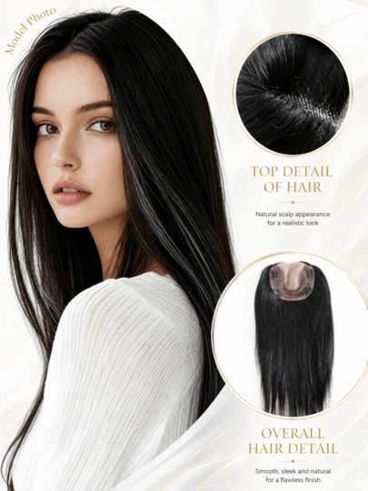 Rambut Palsu Manusia Ukuran 5x6 Inci dengan Alas Renda, Rambut Sambung Wanita Rajutan Tangan yang Bernapas, Garis Rambut Alami, Lembut dan Bernapas, Menambah Volume, Menutupi Uban, Ekstensi Rambut Jepit untuk Rambut Rontok