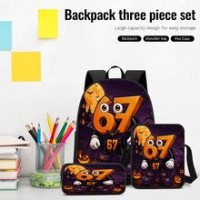 Bộ 3 món balo in 2D chủ đề Halloween, balo dung tích lớn, túi đeo chéo, hộp bút, dây đeo vai rộng thoáng khí tùy chỉnh, túi lưới bên hông đựng chai nước, bộ túi lưu trữ thời trang cho du lịch lễ hội, đi làm hàng ngày và dùng thường ngày - Túi in họa tiết - Xem 8