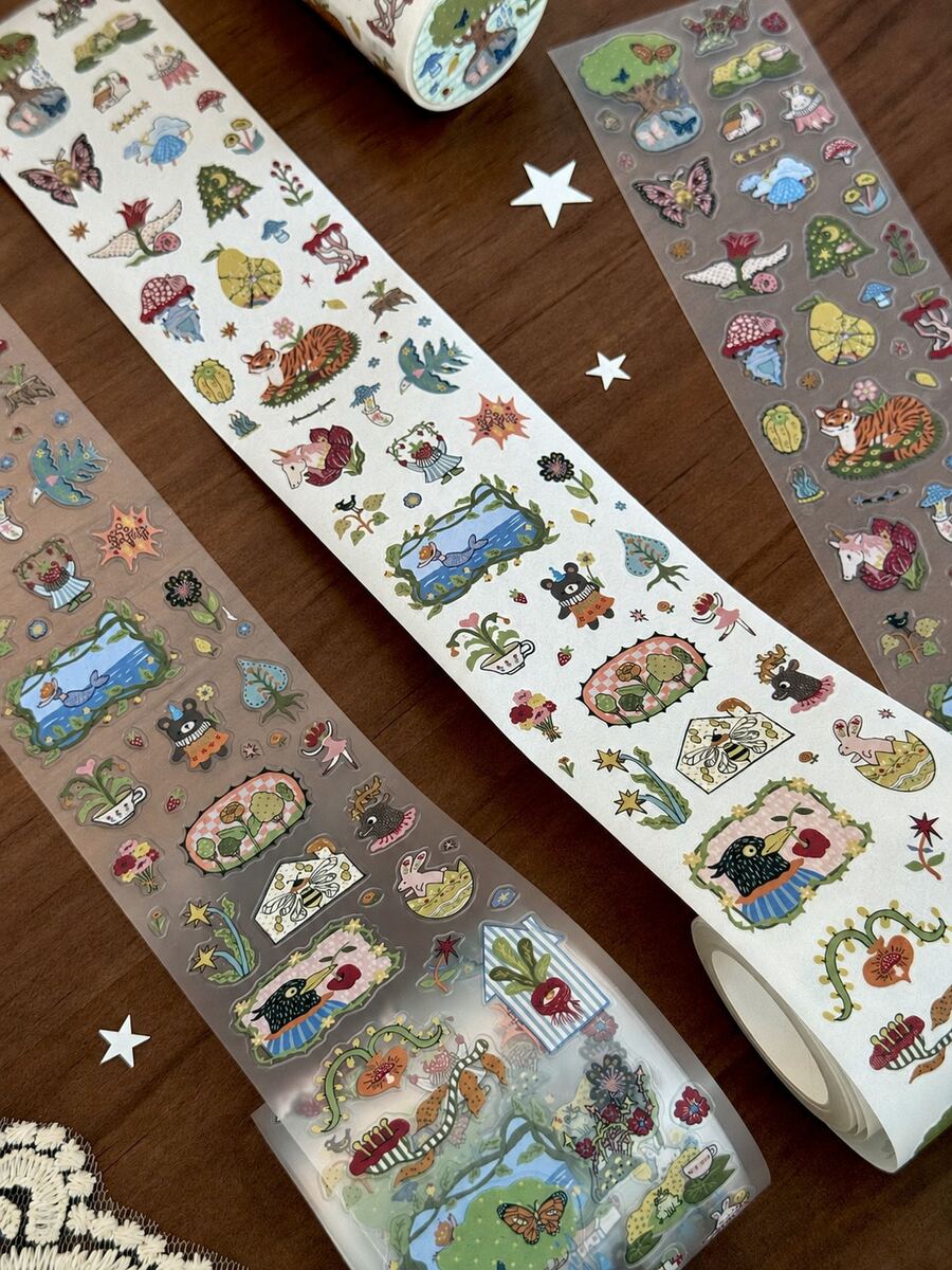 35cm/Loop Cute Japanese Fantasy Forest Die Cut Dispensing Sticker DIY Deco Card Journal Scrapbooking Photo Card Phone Case Collage Supply - Black - View 1