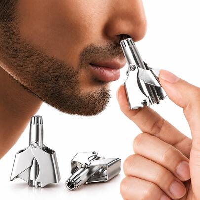 1-5PCS Stainless Steel Manual Nose Hair Trimmer, Rotary Mechanical Nose & Ear Groomer, Washable Portable Personal Grooming Tool, No Battery Needed For Men And Women, Home Travel Use
