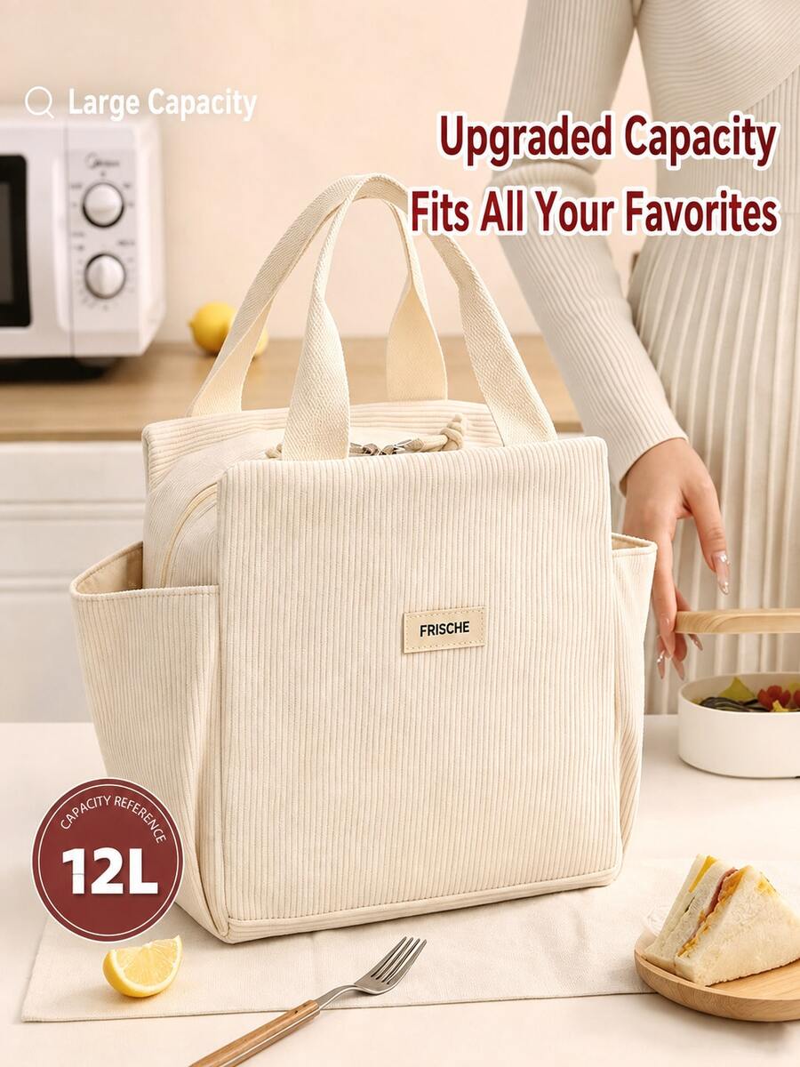 English Text: Aesthetic Insulated Lunch Bag With Multi Pockets For Water Cup Soft Foldable Functional Bags For Women Washable Storage And Organization Ideal For Commute Office Kitchen Storage Lunch Bag Lunch Bags For Woman Halloween
