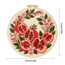 1PC 15*15cm/5.9*5.9in 20*20cm/7.9*7.9in, Red Pomegranate Embroidery Kit, DIY Handmade Embroidery Set For Adult Beginners, Home Gift, Women's Sewing Gift, Including User Manual, Printed Pattern Fabric, Embroidery Frame, Needle And Thread. - Red Pomegranate - View 5