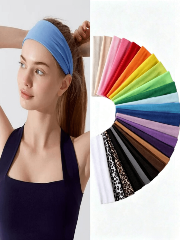 Multi-Piece Set Style Non-Slip Sweat-Absorbent Elastic Headbands, Women's Sports Elastic Headbands, Multi-Color Sports Elastic Sweat-Absorbent Material, Yoga, Running, Tennis, Fashion Sports Headbands, 4/6/10/12 Sets Soft Fabric Elastic Headbands, Suitable For Aerobic Exercise Sweat-Absorbent Headbands, Daily Hair Accessories