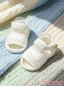 1 Pair Infant Knitted Sandals, Soft Crochet Infant Shoes, White, Infant Size - White - View 1