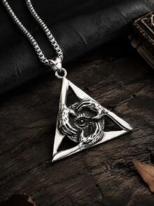 1 Buah Kalung Liontin Segitiga Mata Yang Maha Melihat untuk Pria Gaya Gothic Punk Vintage Streetwear Hadiah Pesta Sehari-hari - Antique Silver - View 6