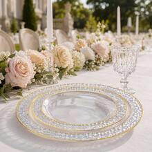 50/25/20/10pcs Dragon Scale Pattern Gold Rim Plate Set, 7.5 Inch/10.25 Inch Reusable Plates, Food Trays, Fruit And Snack Platters, Dessert And Salad Plates, Cheese And Candy Trays, Multi-Purpose Tableware For Parties, Weddings, Birthdays, Picnics, Holiday Events, Easy To Clean, Suitable For Home And Event Elegant Table Setting - View 6