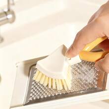 4pcs/Set 2 Multifunctional Foldable Triangular Cleaning Brushes With 2 Hooks, Upright Pot And Gap Brush, Corner Cleaner, Suitable For Kitchen Cookware, Stove, Sink, Dead Angle Gap Household Cleaning Tools - 2 Brushes + 2 Hooks - View 3