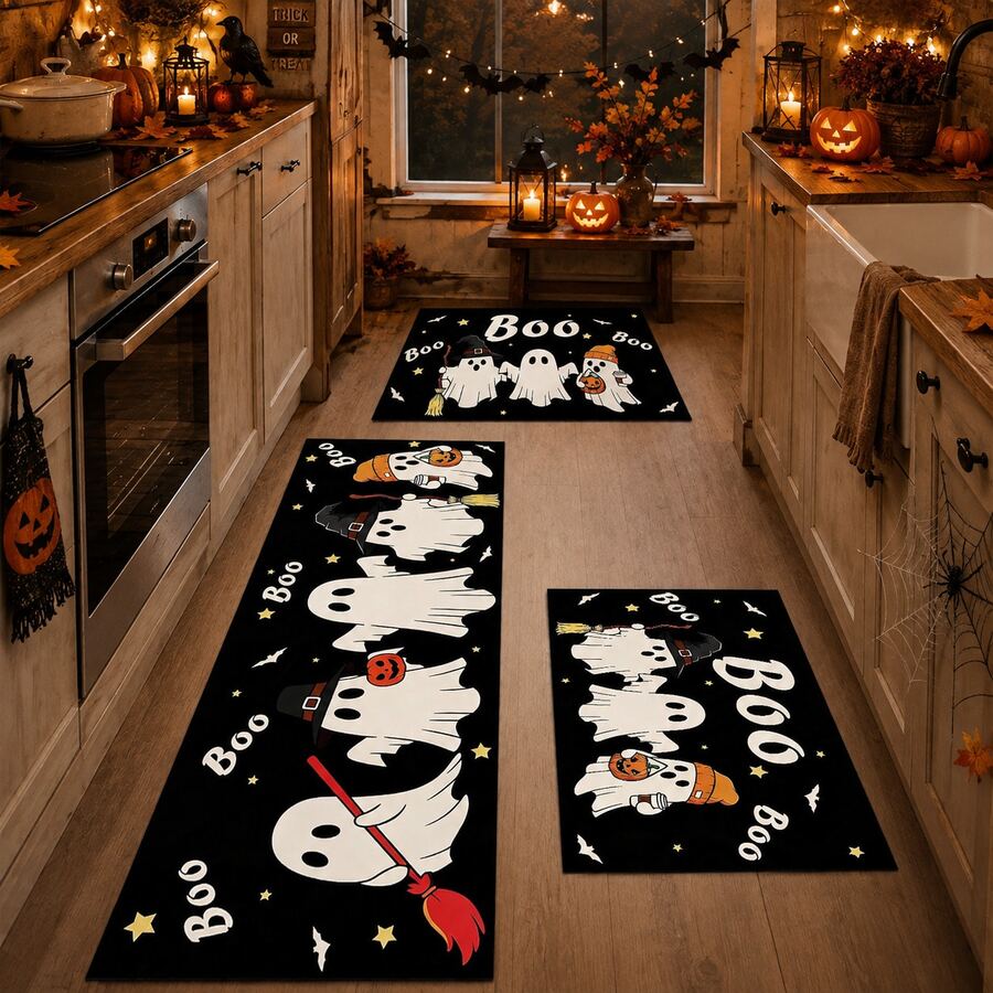 1/2pcs Halloween Ghost Pattern, Vintage Diatomaceous Earth Mat, Super Absorbent, Non-Slip, Perfect For Bathroom, Kitchen And Dining Room, Quick Dry, Machine Washable, Perfect Gift For Home Decor And Bathroom Mat - Multicolor - View 1