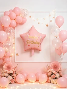 6/12pcs Pink Star Happy Birthday Balloons, Party Set Props, Decoration Props, Suitable For Forest Theme, Romantic Atmosphere Set Props - Pink Star-shaped Balloon - View 3