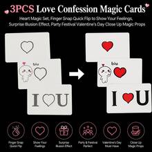 3pcs Love Confession Magic Card Set, Heart Magic Kit, Quick Flip Reveal With Snap, Illusion Surprise Effect, Close-Up Magic Prop For Party, Holiday, Valentine's Day - Multicolor - View 2