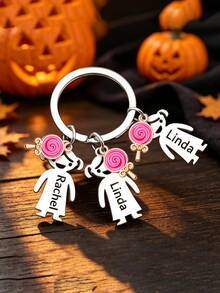 Halloween Custom Candy Keychain, Trick-Or-Treat Series. Personalized Engraved Stainless Steel Name Keychain, Custom Family Gift For Holidays - Silver - View 11