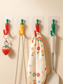 1/5pcs Strong Self-Adhesive Chili Pepper Shaped Hooks, Easy Installation Without Drilling, Suitable For Bathroom Towel Hooks, Closet Hooks, Kitchen Hooks, Door Key Hooks, Hair Accessory Storage Hooks And Various Holiday And Party Decorations - Multicolor - View 4
