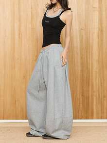 Women's Solid Color Casual Versatile Daily Wear Wide Leg Sweatpants - Light Grey - View 1