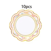10pcs/60pcs/120pcs 7.28 Inch Floral Paper Plates, 6 Styles Gold Foil Rimmed Party Paper Plates, Pink/Blue/Yellow/White Flower Decor Paper Plates Suitable For Wedding, Bridal Shower, Birthday Tea Party, Paper Plates For Appetizers, Desserts, Snacks, Suitable For Large Gatherings - Multicolor - View 12