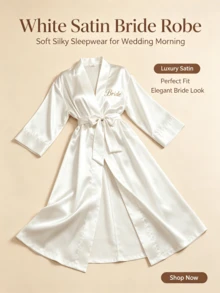 Customized Name Anniversary Embroidered Satin Kimono Style Morning Robe Personalized Name Bridesmaid Bride Wedding Preparation Wear Tie-Up Silk Bathrobe Bridal Party Gift - Multicolor - View 10