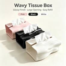 1pc Wavy Texture Tissue Box, Glossy Finish Paper Towel Storage Box, Large Opening Easy To Replace Tissues, Living Room Desktop Napkin Holder, Luxury Home Decor - View 2