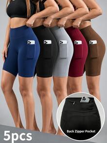 OKP 5 Pack High Waist Biker Shorts With Side & Back Zip Pocket, Tummy Control Squat Proof Workout Shorts, Christmas Gift Halloween Costume Base - Multicolor - View 1